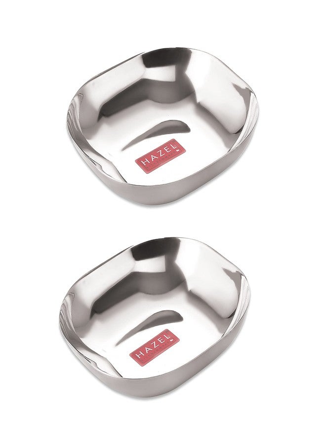 هايزل طبق حلويات فضي من الفولاذ المقاوم للصدأ من هازل | طبق مربع الشكل من الفولاذ للوجبات الخفيفة والفطور | طقم علبتين من الفولاذ المقاوم للصدأ | سعة كل علبة 450 مل، فضي - Image 1